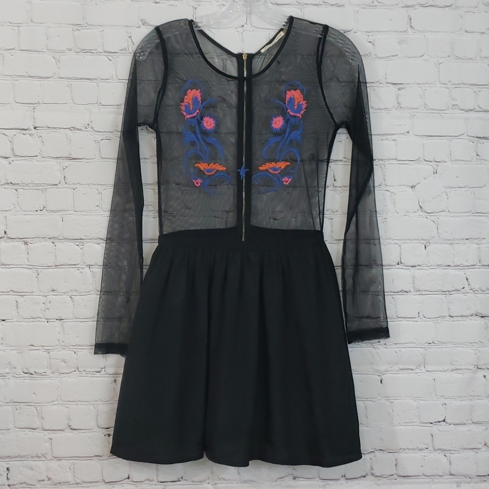 Mustard Seed Mesh Embroidered Mini Dress Whimsigoth Fairycore Romantic